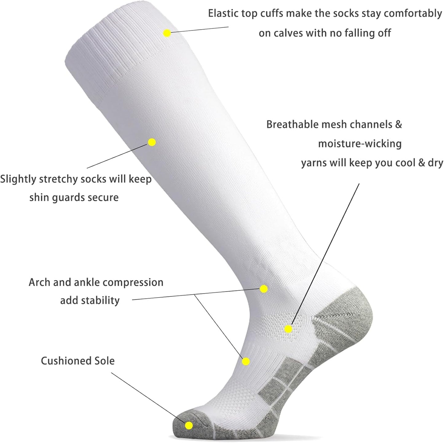 Soccer Socks (1/3/5 Pairs) Team Sport Knee High Socks for Adult Youth Kids