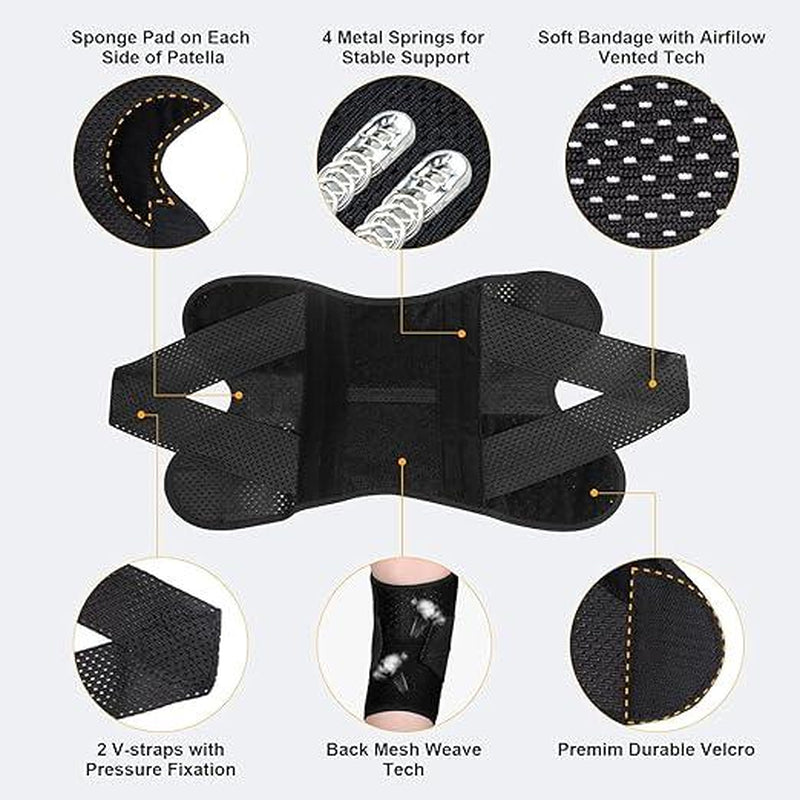 Knee Brace with Side Stabilizers for ACL,MCL, Meniscus Tear & Arthritis Pain Relief - Adjustable & Injury Recovery,Breathable Knee Support for Men & Women Football Gear Healthcare Tool Black
