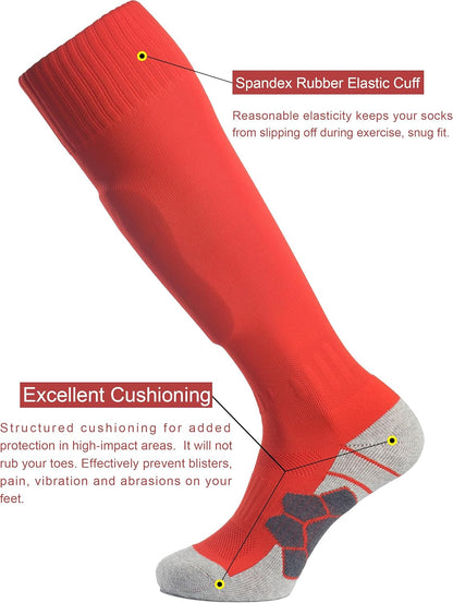 Knee High Soccer Socks (1/3/5 Pair) Team Sport Cushion Athletic Socks for Kids Youth Adult