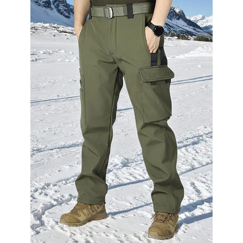 HOMUG Men'S Olive Green Tactical Joggers with Multi-Pockets Windproof Warm Fleece Leggings for Outdoor Activities Sports & Casual Wear Soft Shell Fabric
