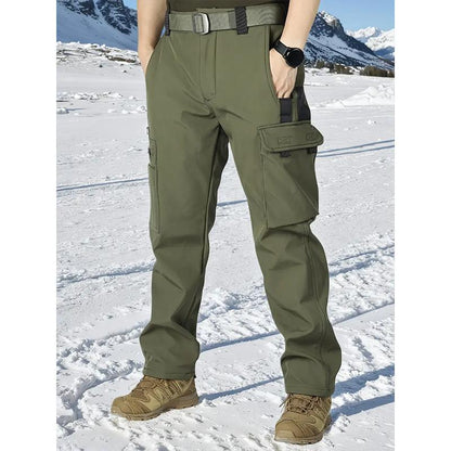 HOMUG Men'S Olive Green Tactical Joggers with Multi-Pockets Windproof Warm Fleece Leggings for Outdoor Activities Sports & Casual Wear Soft Shell Fabric