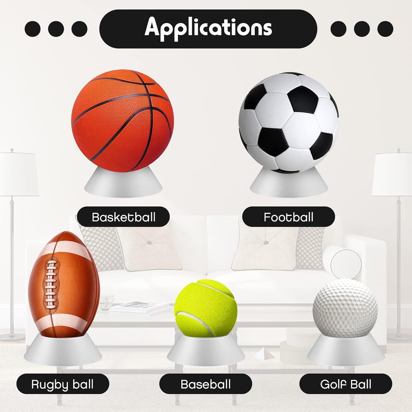 6 Pcs Memorabilia Ball Display Stand Pedestal Ball Stand Holder for Soccer Basketball Football Volleyball Softball Bowling(Transparent)