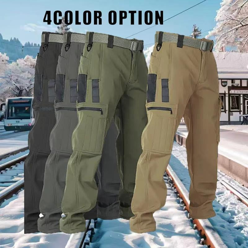 HOMUG Men'S Olive Green Tactical Joggers with Multi-Pockets Windproof Warm Fleece Leggings for Outdoor Activities Sports & Casual Wear Soft Shell Fabric