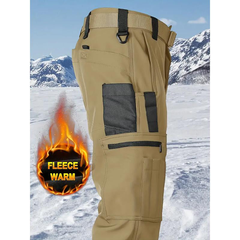 HOMUG Men'S Olive Green Tactical Joggers with Multi-Pockets Windproof Warm Fleece Leggings for Outdoor Activities Sports & Casual Wear Soft Shell Fabric