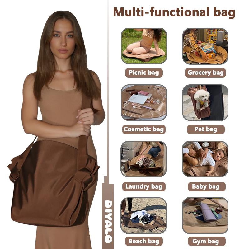 Shopping Bags Tote Blanket Nylon Bag for Women Beach Picnic Grocery Gym Multi-Use Magic Bag Waterproof Adjustable Shoulder Straps Multifunctional Multi-Purpose Package