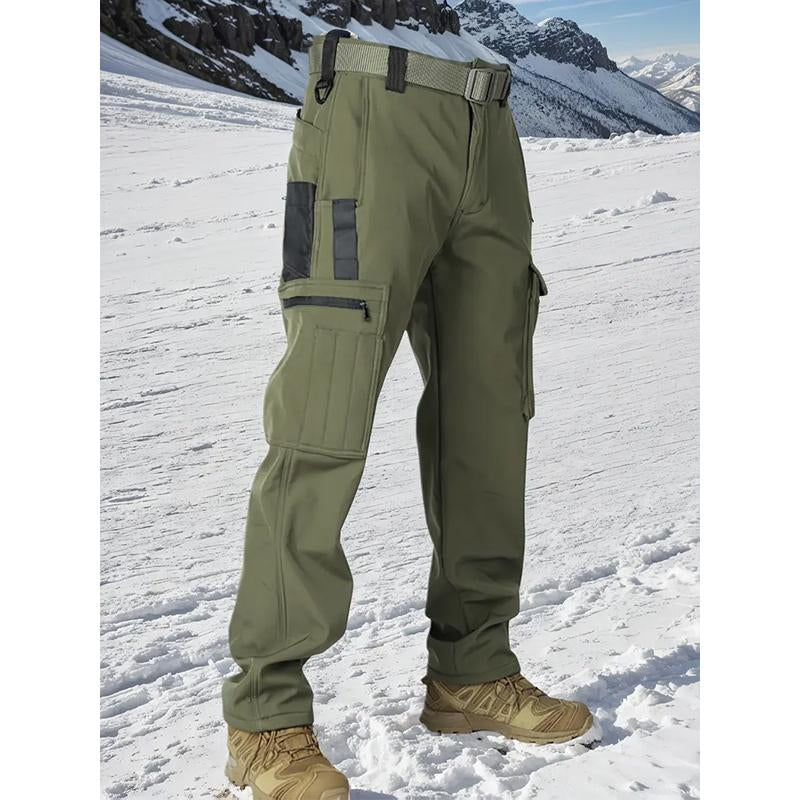 HOMUG Men'S Olive Green Tactical Joggers with Multi-Pockets Windproof Warm Fleece Leggings for Outdoor Activities Sports & Casual Wear Soft Shell Fabric