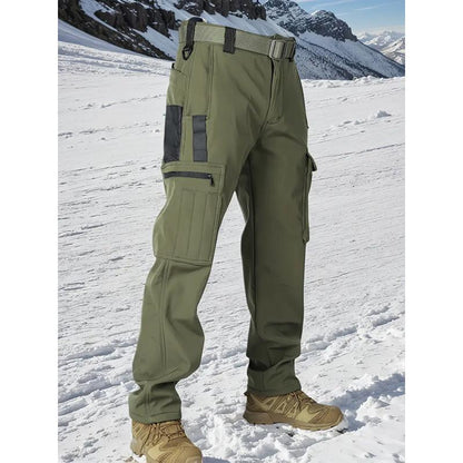 HOMUG Men'S Olive Green Tactical Joggers with Multi-Pockets Windproof Warm Fleece Leggings for Outdoor Activities Sports & Casual Wear Soft Shell Fabric