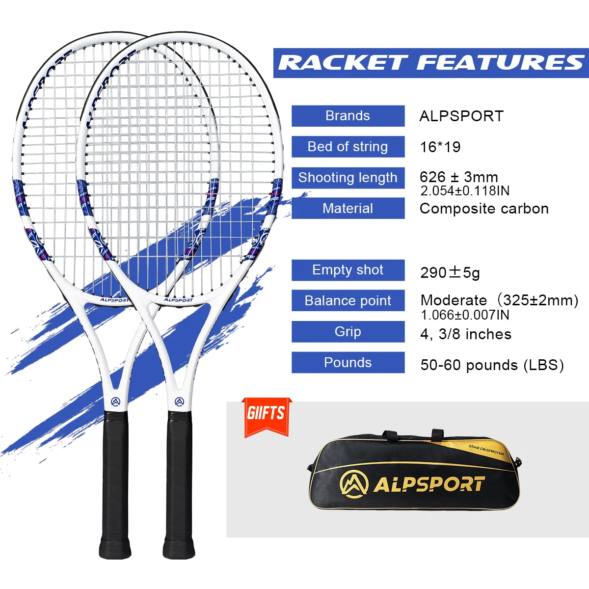 Carbon Fiber Tennis Racket T800 18K-Professional Grade with Bag&Strap Lightweight Training Racquet for Adults Men&Women