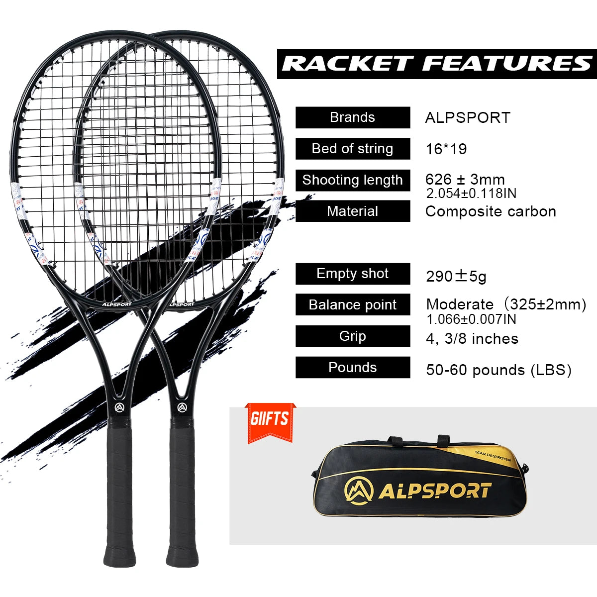 Carbon Fiber Tennis Racket T800 18K-Professional Grade with Bag&Strap Lightweight Training Racquet for Adults Men&Women