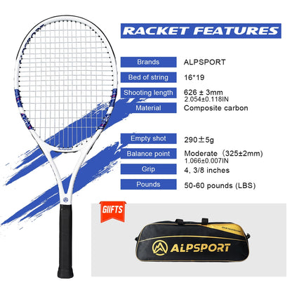 Carbon Fiber Tennis Racket T800 18K-Professional Grade with Bag&Strap Lightweight Training Racquet for Adults Men&Women