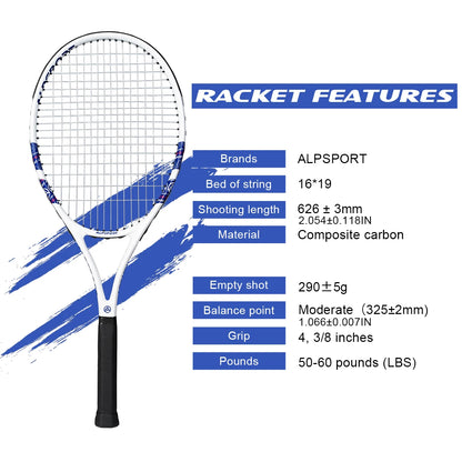 Carbon Fiber Tennis Racket T800 18K-Professional Grade with Bag&Strap Lightweight Training Racquet for Adults Men&Women