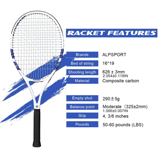 Carbon Fiber Tennis Racket T800 18K-Professional Grade with Bag&Strap Lightweight Training Racquet for Adults Men&Women