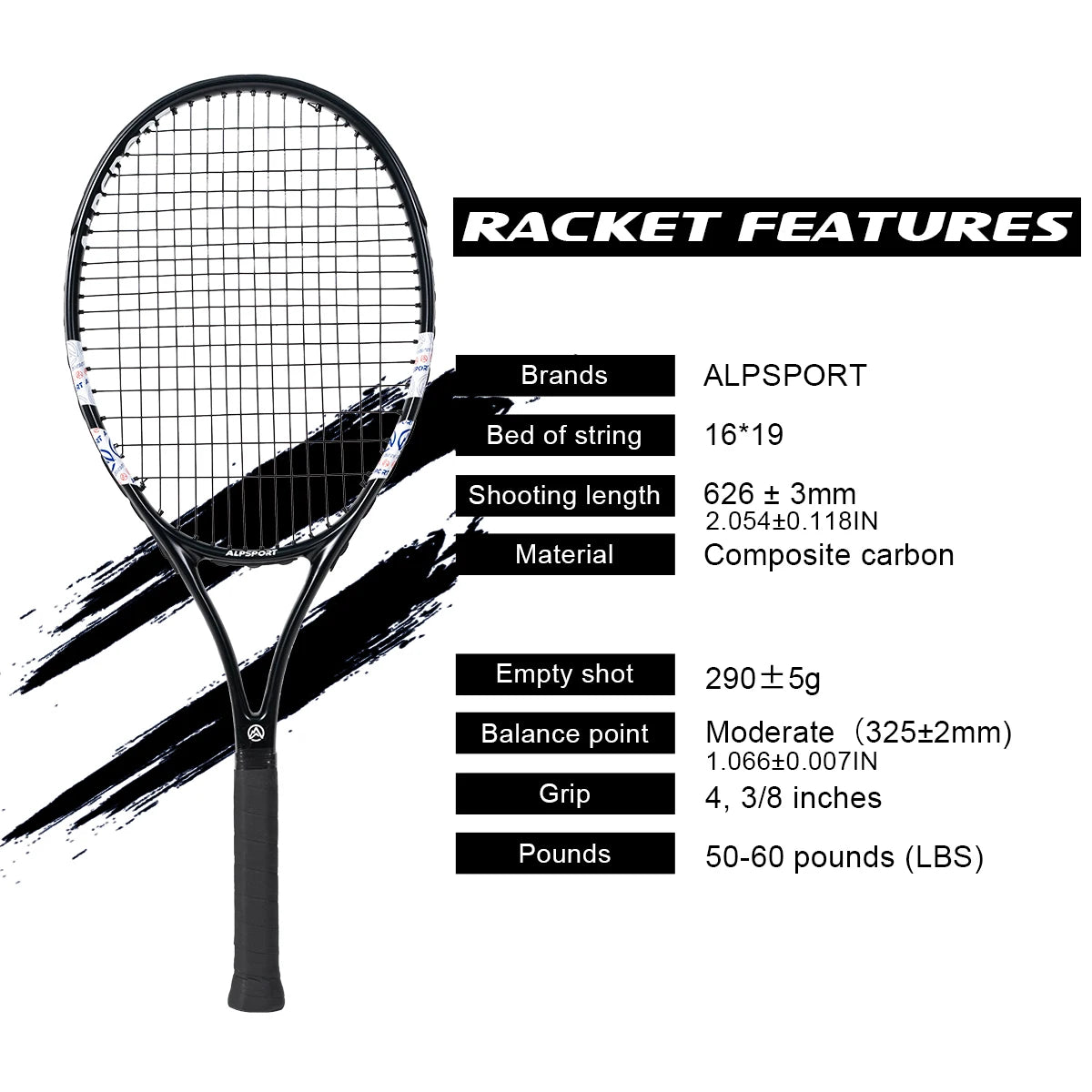 Carbon Fiber Tennis Racket T800 18K-Professional Grade with Bag&Strap Lightweight Training Racquet for Adults Men&Women