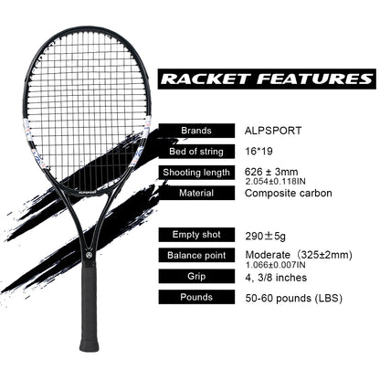 Carbon Fiber Tennis Racket T800 18K-Professional Grade with Bag&Strap Lightweight Training Racquet for Adults Men&Women