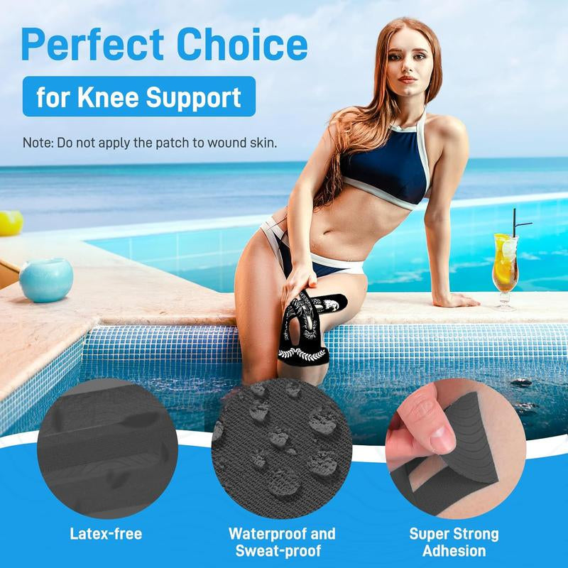 Precut Knee Kinesiology Tape, 10 Strips – Athletic Recovery & Pain Relief, Waterproof Elastic Tape, Breathable Hypoallergenic & Latex-Free Support
