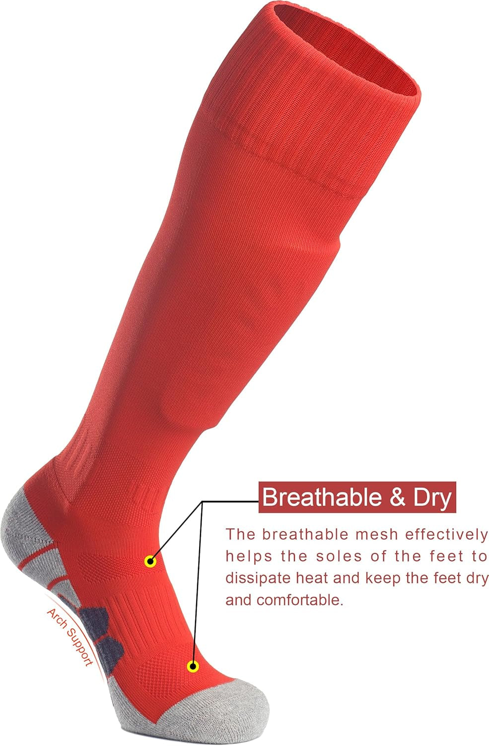 Knee High Soccer Socks (1/3/5 Pair) Team Sport Cushion Athletic Socks for Kids Youth Adult