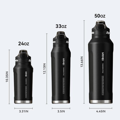 Insulated Water Bottle with 2-In-1 Straw and Spout Lid, Double Wall Vacuum Keep Cold 24H, Leak-Proof, Bpa-Free, Fits in Car Cup Holder, Stainless Steel Water Bottles for Sports, Travel, and School