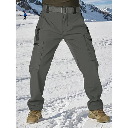 HOMUG Men'S Olive Green Tactical Joggers with Multi-Pockets Windproof Warm Fleece Leggings for Outdoor Activities Sports & Casual Wear Soft Shell Fabric