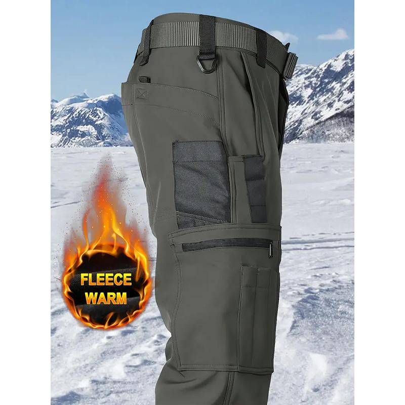 HOMUG Men'S Olive Green Tactical Joggers with Multi-Pockets Windproof Warm Fleece Leggings for Outdoor Activities Sports & Casual Wear Soft Shell Fabric