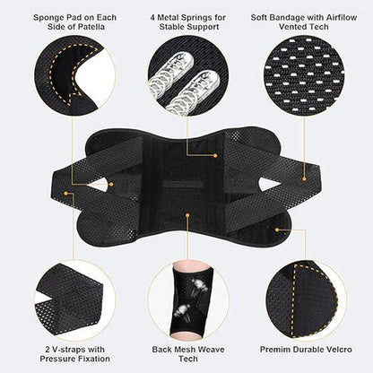 Knee Brace with Side Stabilizers for ACL,MCL, Meniscus Tear & Arthritis Pain Relief - Adjustable & Injury Recovery,Breathable Knee Support for Men & Women Football Gear Healthcare Tool Black
