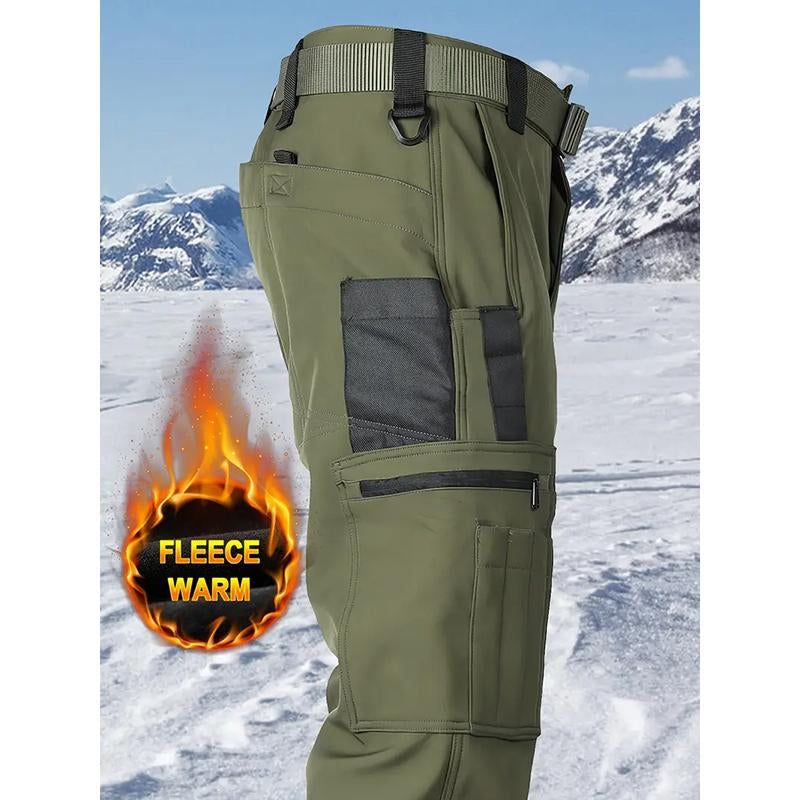 HOMUG Men'S Olive Green Tactical Joggers with Multi-Pockets Windproof Warm Fleece Leggings for Outdoor Activities Sports & Casual Wear Soft Shell Fabric