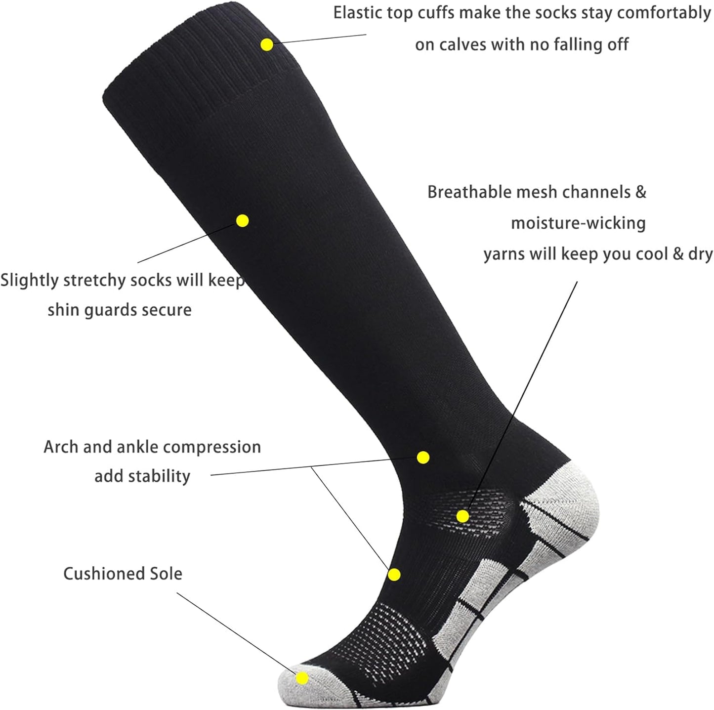 Soccer Socks (1/3/5 Pairs) Team Sport Knee High Socks for Adult Youth Kids