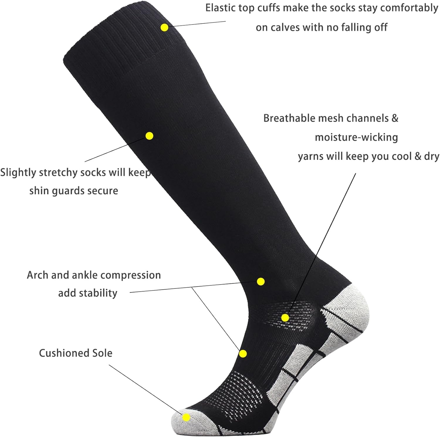 Soccer Socks (1/3/5 Pairs) Team Sport Knee High Socks for Adult Youth Kids