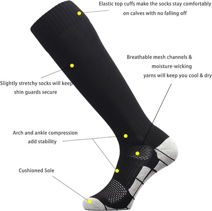 Soccer Socks (1/3/5 Pairs) Team Sport Knee High Socks for Adult Youth Kids