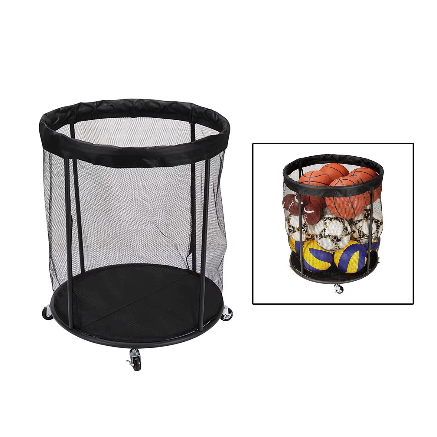 Rolling Sports Ball Storage Cart Heavy Duty for Garage Lockable Wheels Mesh Ball