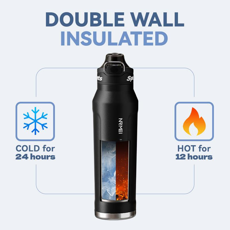 Insulated Water Bottle with 2-In-1 Straw and Spout Lid, Double Wall Vacuum Keep Cold 24H, Leak-Proof, Bpa-Free, Fits in Car Cup Holder, Stainless Steel Water Bottles for Sports, Travel, and School