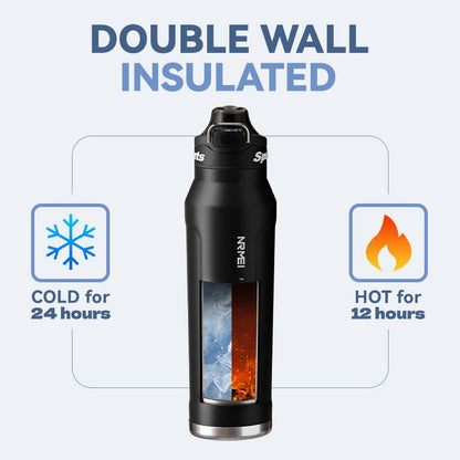 Insulated Water Bottle with 2-In-1 Straw and Spout Lid, Double Wall Vacuum Keep Cold 24H, Leak-Proof, Bpa-Free, Fits in Car Cup Holder, Stainless Steel Water Bottles for Sports, Travel, and School